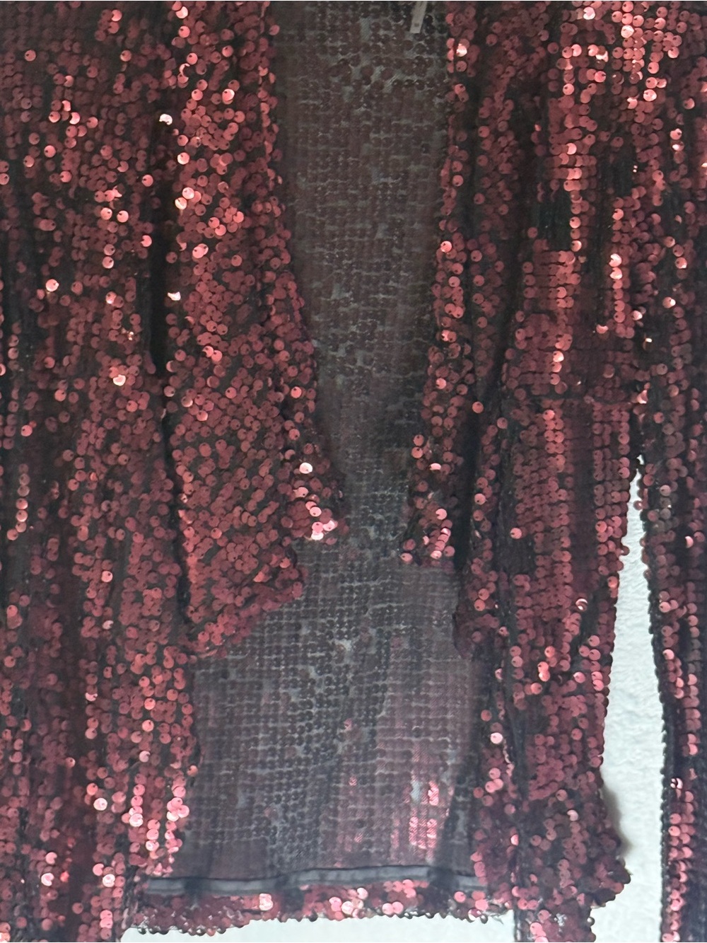 Dolce Cabo Rose Burgundy Sequin Open-Front Blazer